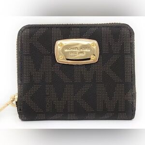 Michael Kors Jet Set Brown Monogram PVC Zip Around Bifold Wallet
